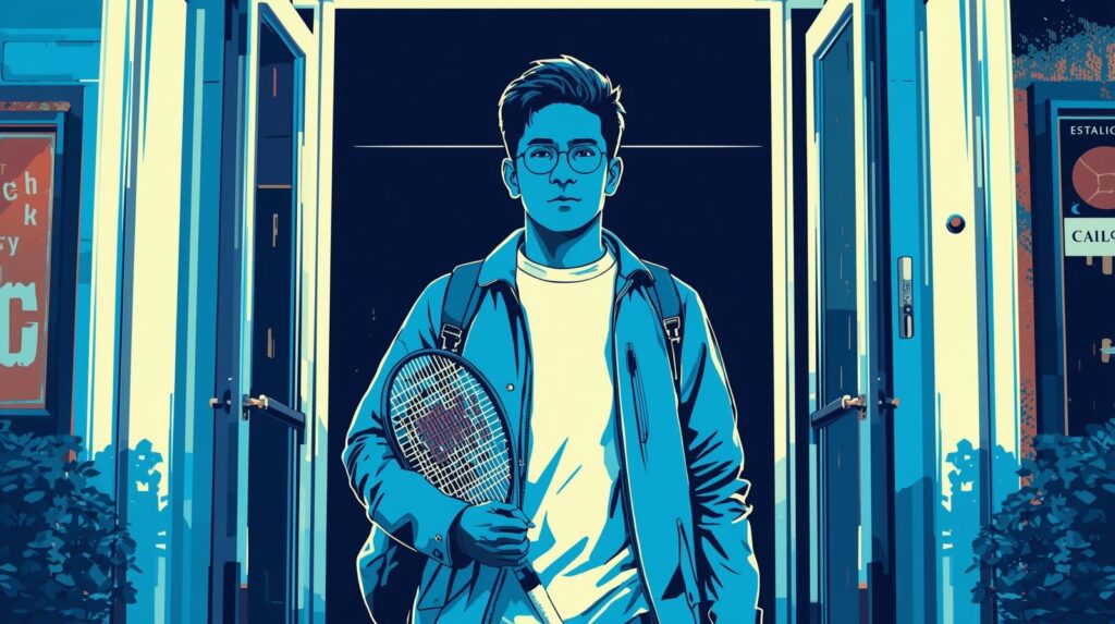 Perfil beca deportiva NCAA de un estudiante-deportista entrando en un campus universitario